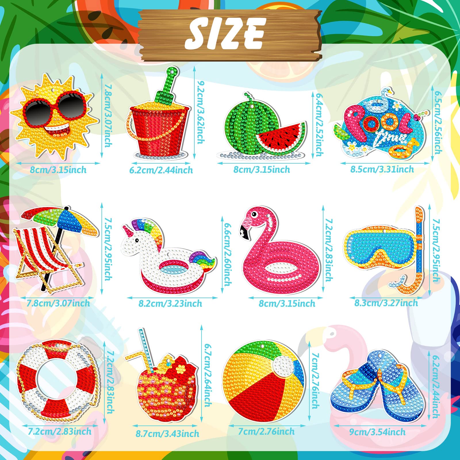 Amazon.com: 12 Pieces Summer Diamond Painting Keychain 5D DIY